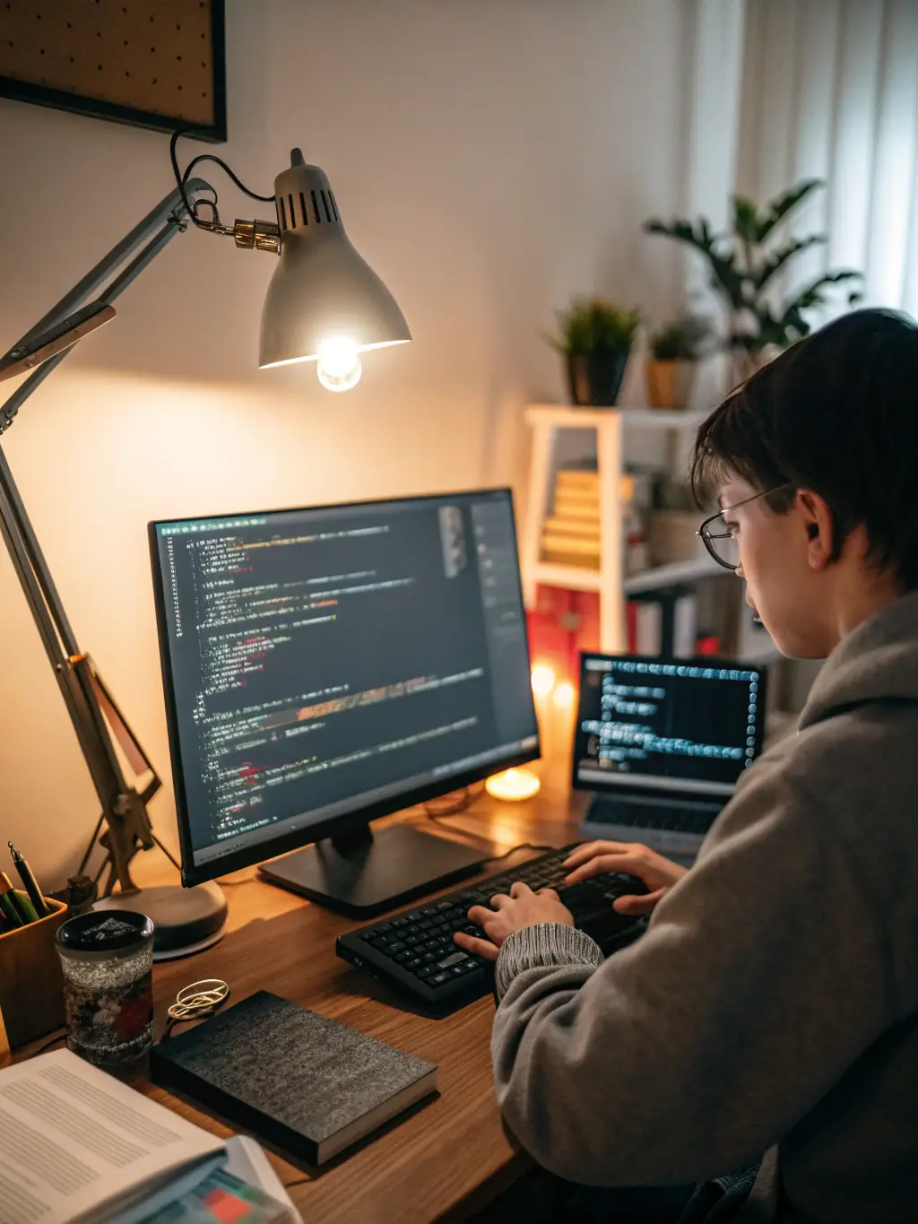 A developer coding a website, showcasing the development stage of creating a business card website for Financerios.com.